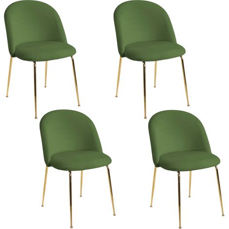 Set 4 Sedie da Pranzo in Velluto Imbottito Poltrone Cucina Bar Soggiorno cm 50x57x77 Design Moderno - Verde (1/5)