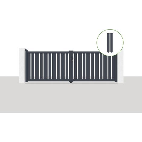 Pack portail battant 350x120cm VEYMONT + 2 poteaux EIFEL H.166cm Gris (1/5)