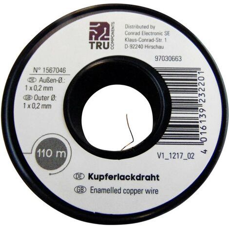 Fil de cuivre émaillé TRU COMPONENTS 2UEWF 1567046 Diamètre extérieur (avec vernis isolant): 0.20 mm 110 m (1/2)