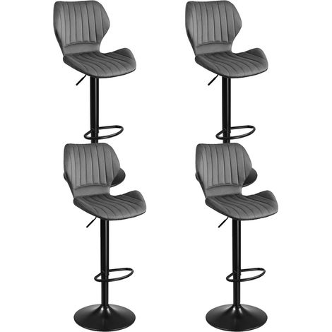 4 X Tabourets de Bar en Velours et Métal, Chaises de Comptoir Réglable en Hauteur et Rotatif, Gris Foncé (1/4)