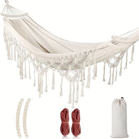 Hamac Double en Toile Style Bohème – Avec Cordes Renforcées et Sac de Transport, Idéal Extérieur