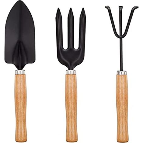 Mini Garden Tools Set of 3, Succulent Plants Tools Wood Handle Rake, Fork and Shovel, Garden Hand Transplanting Gardening Tools Set for Seedlings, Bonsai, Succulents, Herbs, Terrariums and Planting (1/5)
