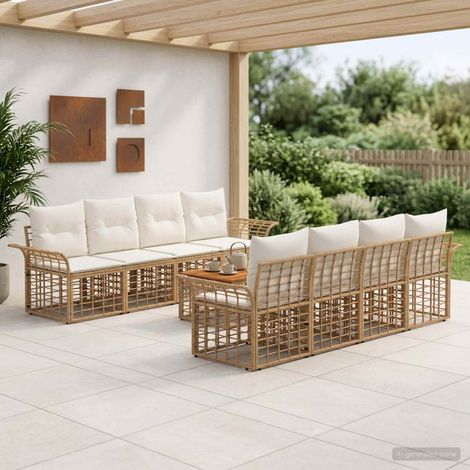 vidaXL Conjunto de sofás de exterior 9 uds. Natural y Crema (1/5)