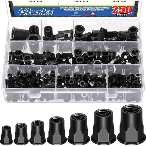 250 écrous à rivets semi - hexagonaux filetés m3 M4 M5 M6 M8 M10 M12 écrous à rivets plats en acier au carbone galvanisé noir pour l'industrie de la construction (1/5)