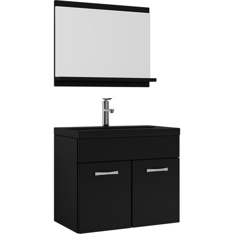 Badezimmer Badmöbel-Set Montreal 02 60cm Waschbecken Schwarz - M (1/5)