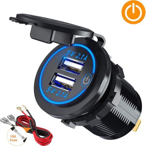 Dual USB Charger Socket, Dual 5V/4.2A USB Car Charger Power Outlet with Switch for 12V/24V Cars, Boats and Marine (1/5)