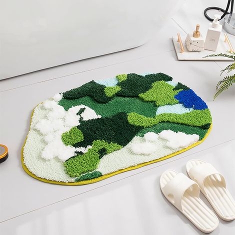 Moos-Badematte, 3D-Beflockung, flauschiges Grasmoos, süßer, lustiger Badezimmerteppich, rutschfeste, waschbare Badezimmermatten, Badezimmerteppiche für Dusche, Badewanne, Waschbecken, Toilette, Eingan (1/4)