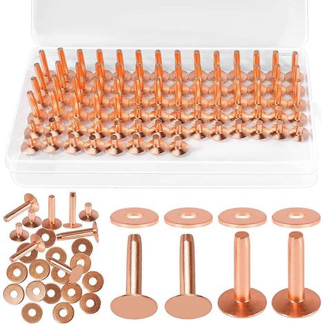 154 rivets en cuivre pour cuir, rivets pour cuir lisse, rivets et bavures en cuivre pur pour le travail du cuir et la confection de vestes en jean. (1/5)