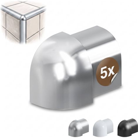 Dalsys Angle extérieur pour rail de carrelage aluminium (anodisé) Profilé en quart de cercle, profilé pour carrelage - 12,5mm, 5 pièces Chrome brillant