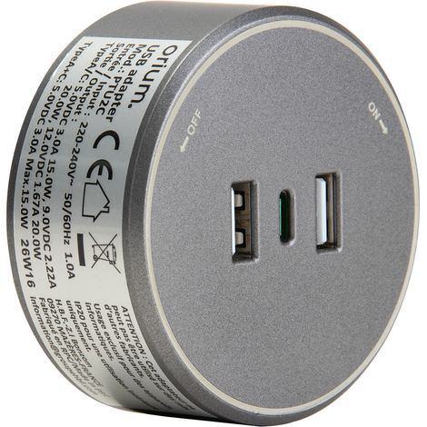 Module chargeur USB amovible pour rail électrique 2 x USB-A + 1 x USB-C - Orium (1/5)