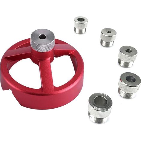 Guide de Perçage Vertical pour Menuisier, Kit de Positionnement pour Perçage Sur Bois 7 Pièces, Guide de Foret Autocentrant en Alliage D'Aluminium, Trous de 5/6/7/8/9/10 mm (Rouge) (1/5)