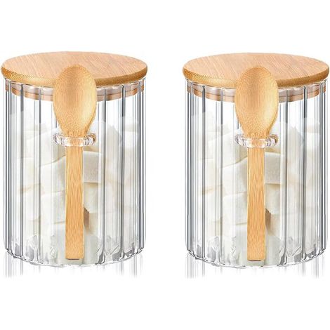 2 tarros de cristal para almacenamiento，473 ml (16 oz) con cucharas de bambú y tapa，frutos secos y especias，ideales para la cocina o la cafetería (1/5)