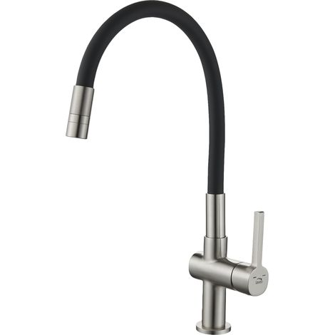Robinet de lavabo sur pied ALITA Laveo noir et argent avec bec flexible (1/2)