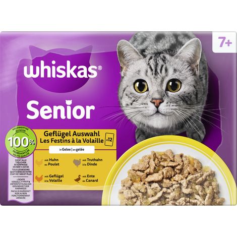 Whiskas Multipack Senior 7+ Geflügelauswahl in Gelee Katzenfutter 12 x 85 g (1/3)