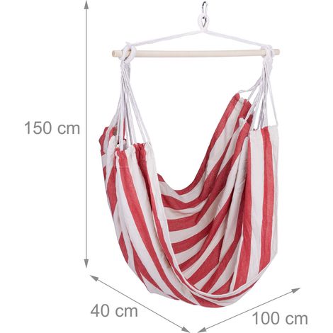 Hamaca colgante de algodón cómodo para jardín o interior 170 x 130 cm de algodón rojo 130013036 (1/3)