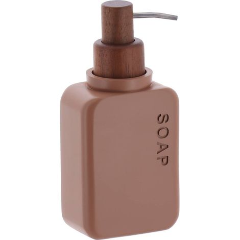 Dispenser di sapone in poliresina con pompa in legno d'acacia 300 ml - moka - Tendance