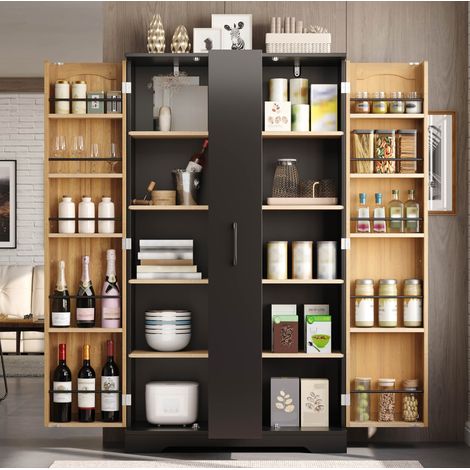 Mobile da cucina con portaspezie, 150 x 78 x 40 cm, 2 ante, ripiani regolabili, nero OKMYHOME (1/5)