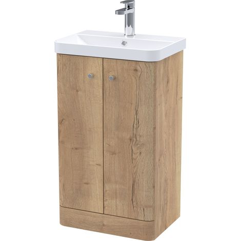 Flashbrook Contemporary Floor Standing 2 Door Vanity Basin Unit, 500mm, Autumn Oak (1/4)