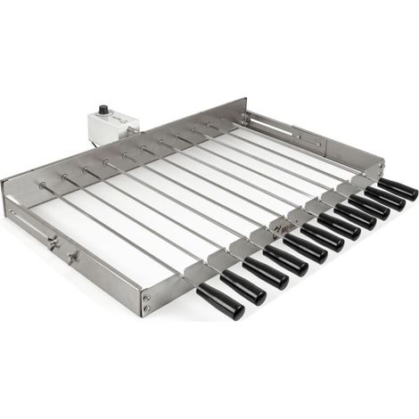 Gril électrique en acier inoxydable avec 11 brochettes – Cadre réglable (L) 70 x (P) 26 - 40 cm – Moteur à vitesse réglable