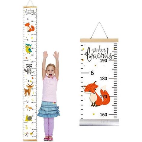 Tableau de croissance pour enfant avec toile suspendue amovible et rouleau en bois imperméable, décoration murale pour chambre d'enfant, motif renard blanc (1/5)