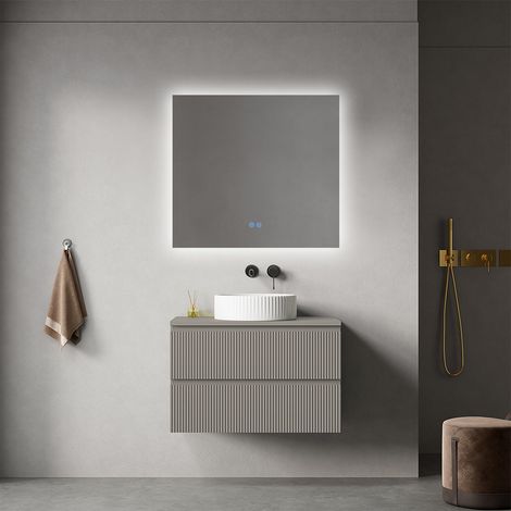Mobile bagno sospeso cannettato 80 cm Grigio Cenere per Lavabo d'appoggio Specchio Quadro Retroilluminato - Fiji Paint Top Canneté (1/4)