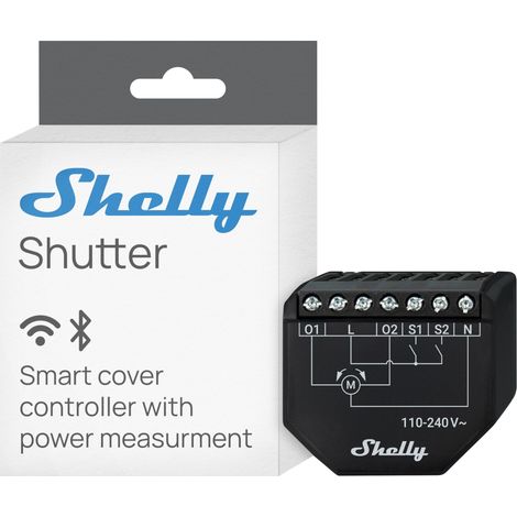 SHELLY SHUTTER - MODULE INTERRUPTEUR VOLET ROULANT CONNECTÉ, 110-240 V, 4A, CONTRÔLE RIDEAUX, STORES, AUVENTS, MESURE CONSOMMATI