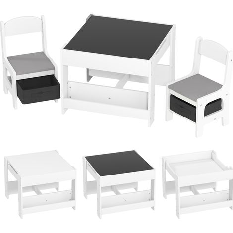 Ensemble 3 pièces table et 2 chaises pour enfant avec plateau réversible tableau noir, panier de rangement, étagères (1/5)
