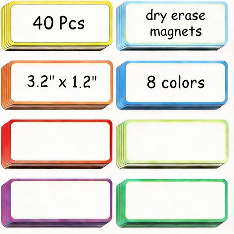 Étiquettes Magnétiques Effaçables - 40 Pièces - Film PET Flexible - Réutilisables pour Organisation - Bureau École Cuisine - 8x3 cm Multicolore (1/5)