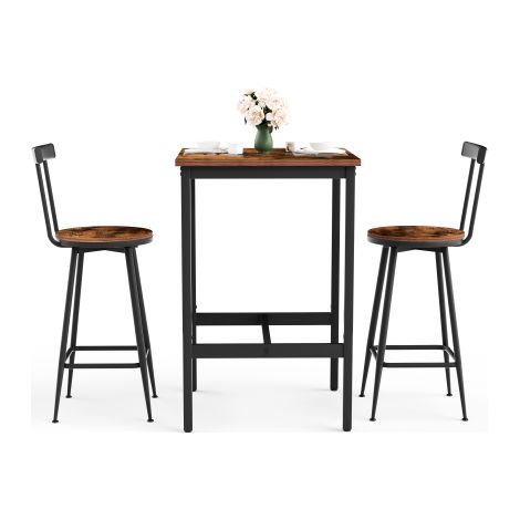 Ensemble repas haut comprenant une table et deux chaises (avec patins de protection pour le sol)  structure en métal et design industriel  convient aux salles à manger, salons et autres espaces  finit (1/5)