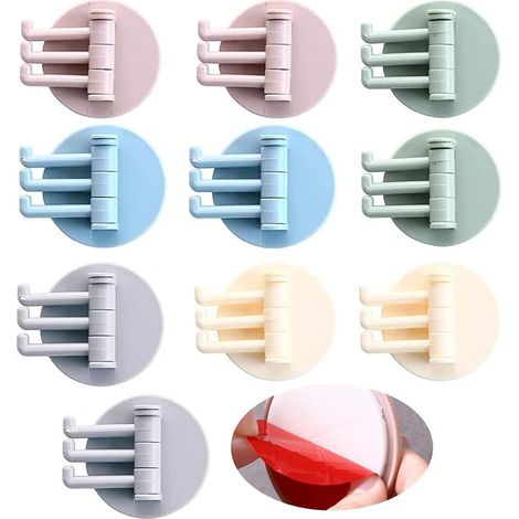 10 drehbare, selbstklebende Haken, bunte Klebehaken aus Kunststoff für die Wand, verstellbare, wasserfeste Haken zum Aufhängen von Geschirrtüchern und Kleidung