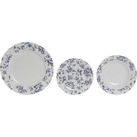 Vajilla Set 18 Porcelana 27X27X2 Floral Azul