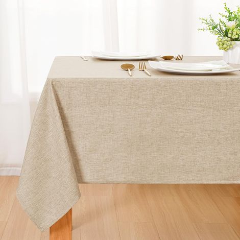 Nappe Beige Aspect Lin Lavable Imperméable,100x140cm Rectangulaire Nappe Douce Déperlante avec Effet Lotus pour Salon, Salle à Manger, Balcon, Jardin, Mariages, Maison, Festival Partie (1/5)