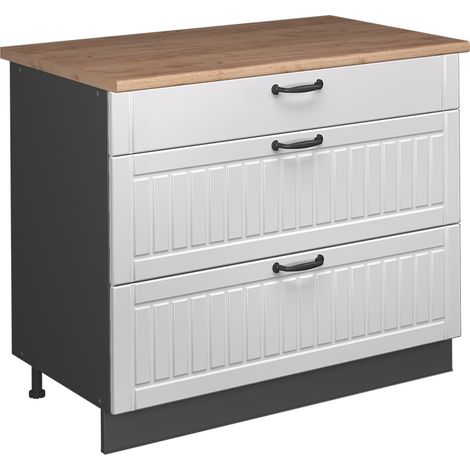 Meuble cuisine Fame-Line, Blanc campagne/Anthracite, 100cm, PT Chêne, Vicco (1/5)