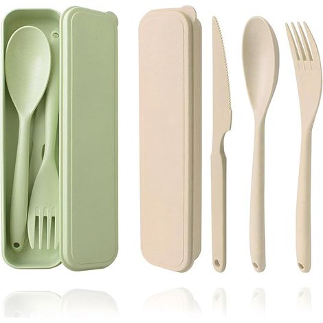 Grand Couvert Plastique Reutilisable avec étui, Couvert Camping Portables, 2 Ensembles Cuillère Couteau et Fourchette en Plastique Couverts pour Lunch Box, Pique Nique et Voyage (1/5)