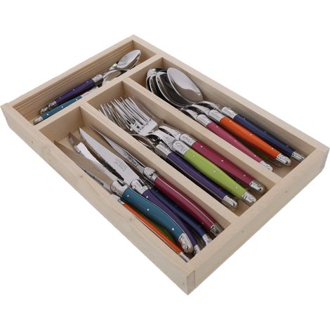 Ménagère 24 pièces couleurs mixées en range-couverts, Brun