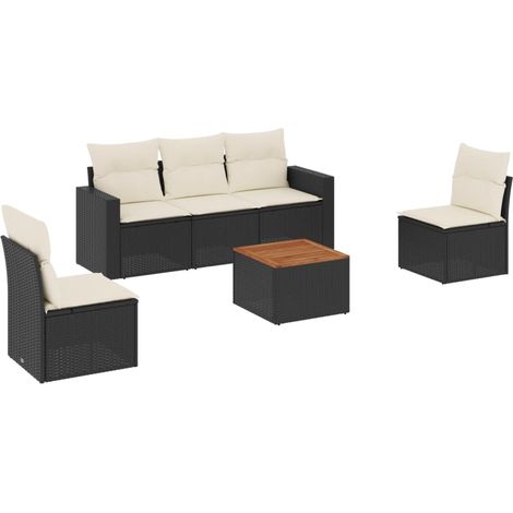 Set Divano da Giardino 6 pz con Cuscini Nero in Polyrattan vidaXL (1/5)