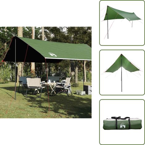 The Living Store Tarp Grün 460x305x210 cm Wasserdicht - Outdoorzelt - Campingzelt - Wasserdichter Zeltplane - Oxford-Gewebe - UV-Schutz (1/5)