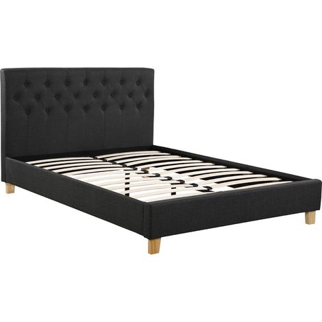 Habitat Et Jardin – Lit adulte 160 x 200 cm – Structure en bois – Tête de lit et sommier à lattes inclus – Coloris gris foncé (1/4)