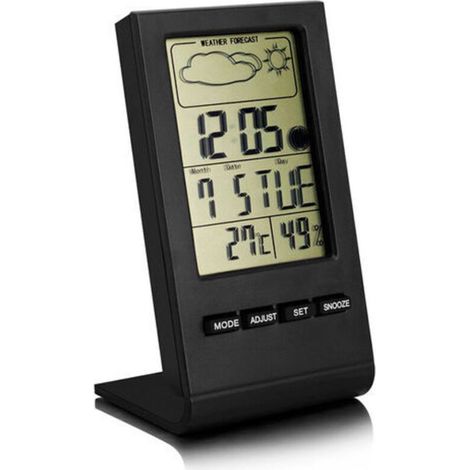 Drahtlose Wetterstation, Innen-/Außenthermometer, Hygrometer, Barometer, Digitaler Wecker mit Außensensor, Anzeige von Uhrzeit, Datum, Wochentag und Mondphase (1/5)