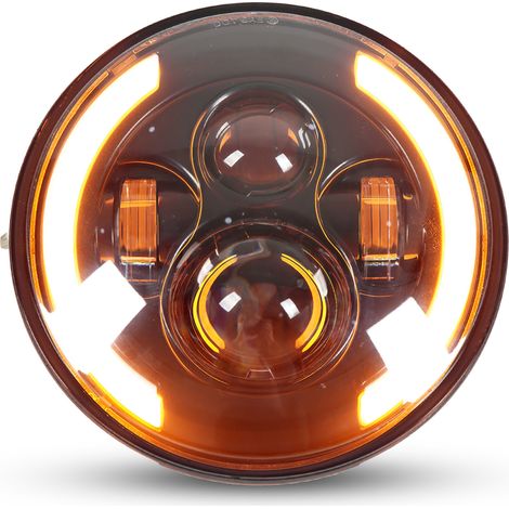 Projecteur LED Halo 7 pouces, feu de croisement double couleur, blanc/ambre, compatible Road Star, VStar 650 et Royal Star, remplacement universel, phare rond moto (1/5)