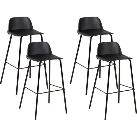 Conjunto de 4 sillas de bar modernas taburetes asiento de plástico sintético negro patas de metal pintado sillas de cocina Mora
