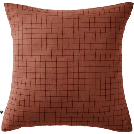 Taie d'oreiller à carreaux double gaze de coton orange 60x60 (1/2)