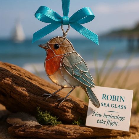 Ornement Oiseau - Pendule En Verre De Mer Recyclé - Décoration Arbre De Noël Et Fenêtre - Pour Amateurs D'oiseaux Et De Nature - 1 Pièce (1/2)
