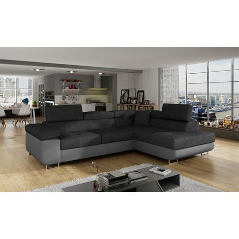 Ecksofa Schlafsofa SARRA Stoff Soft- Inari Grau-Dunkelgrau Ottomane Rechts (1/5)