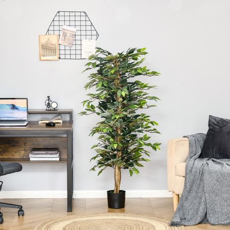Planta de ficus artificial de 150 cm de altura, planta decorativa para interior y exterior con maceta incluida.