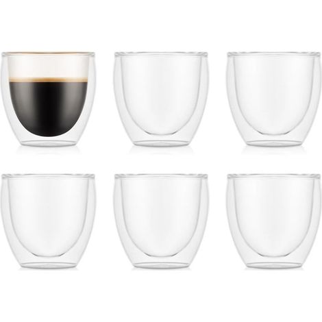 Verres Double Paroi 2 pièces – Tasses Espresso 80ml – Verre Thermique – Borosilicate – Lave-Vaisselle (1/5)