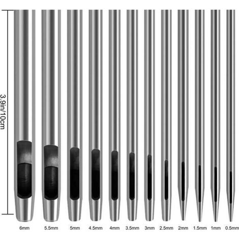Perforatrice en cuir - - Lot de 12 poinçons creux ronds - Acier au carbone - 12 tailles (1/4)