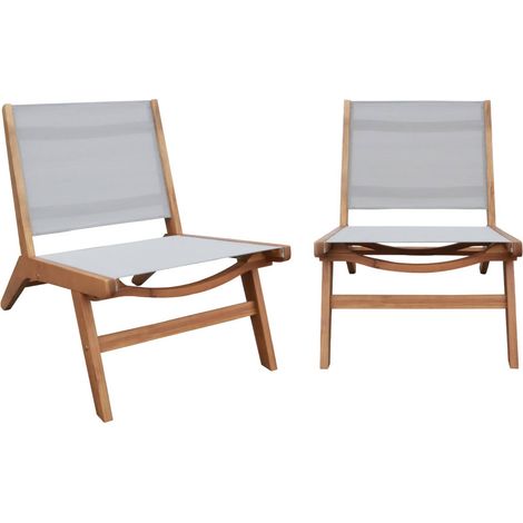 Set of 2 easy chairs acacia wood and textilene grey - Madera