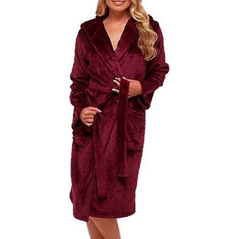 Damen-Fleecebademantel mit Kapuze, aus Frottee, ideal für die Nacht – Größe 4XL – Weinrot