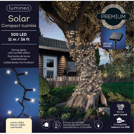 Lumineo Filo Luci Decorative Solari 500 LED - Bianco Caldo - 11 m (1/3)